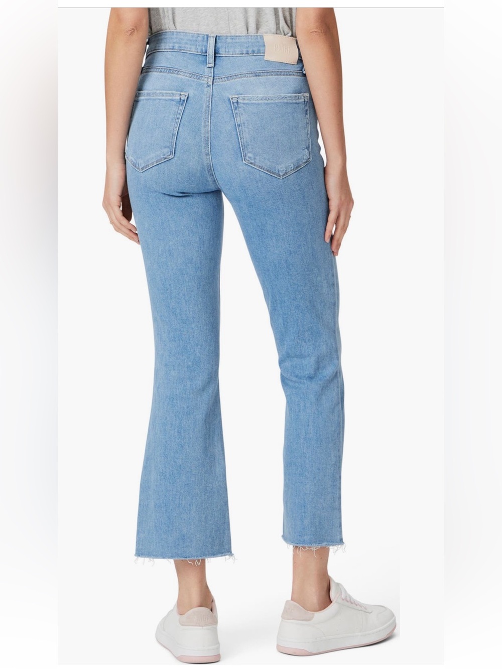 PAIGE Colette High Rise Crop Flare Raw Hem Jeans Light Wash Size 30 - Picture 16 of 16